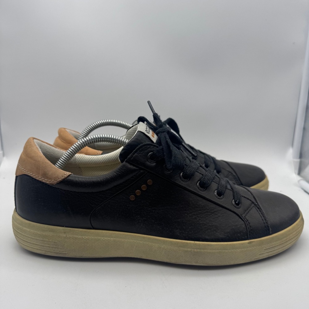Ecco Mens Leather Casual Walking Shoes Comfort Sneakers Black Extra Width 44